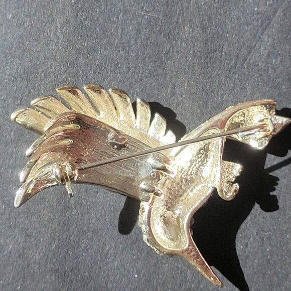 Silver-Tone Hummingbird Brooch Clear Rhinestones & Green Eye Vintage Pin Jewelry - Picture 4 of 6